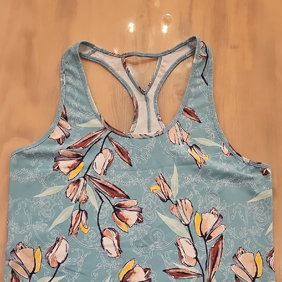 Calia Floral Racerback Tank Top - Blue and Brown - Picture 2 of 9